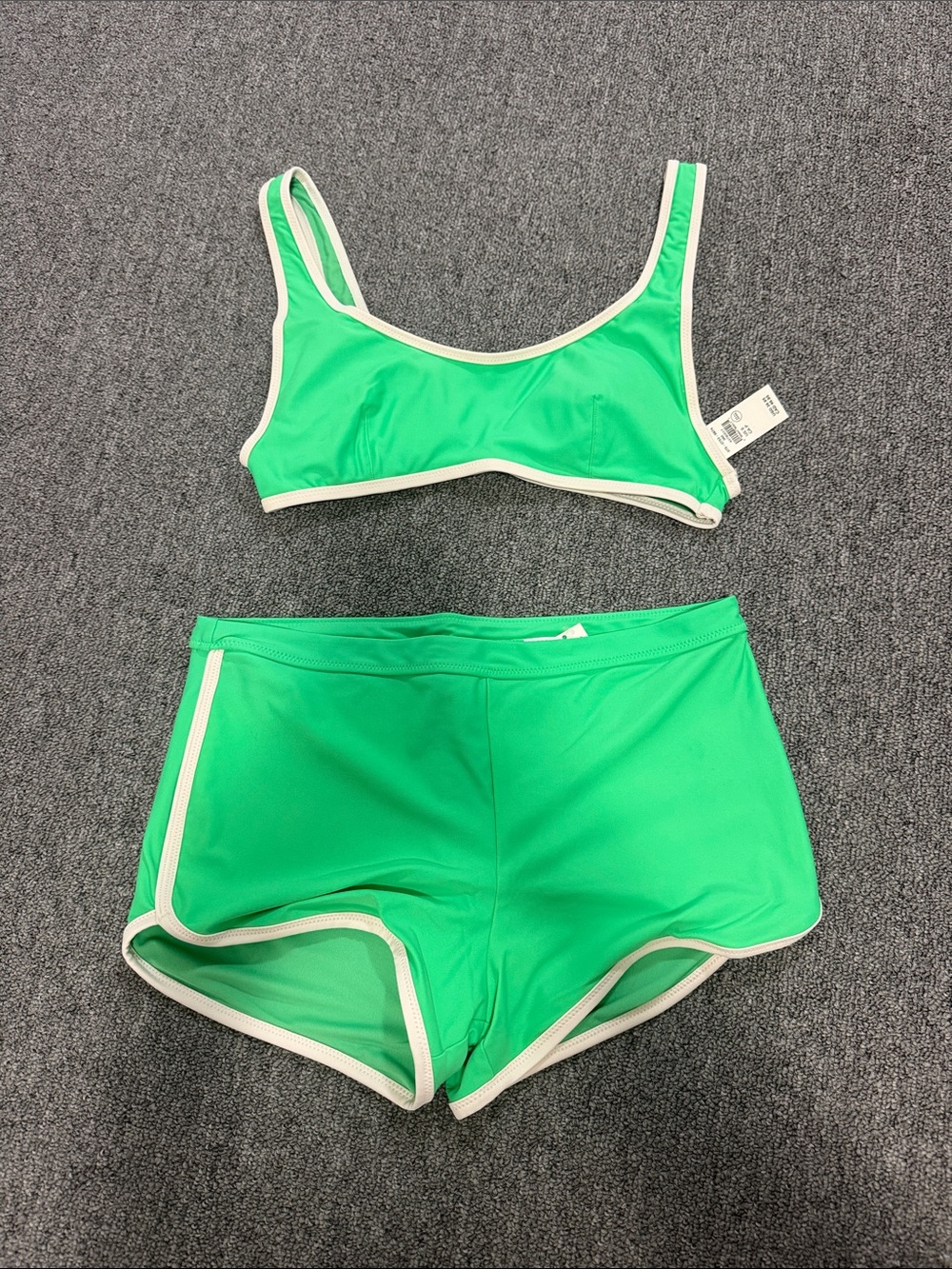 aerie Bright Green Bikini Top and Swim Shorts with White Trim
